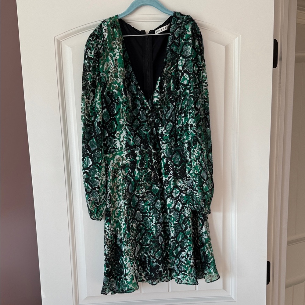 Alice + Olivia Rita Vibrant Green and Black Patterned Dress